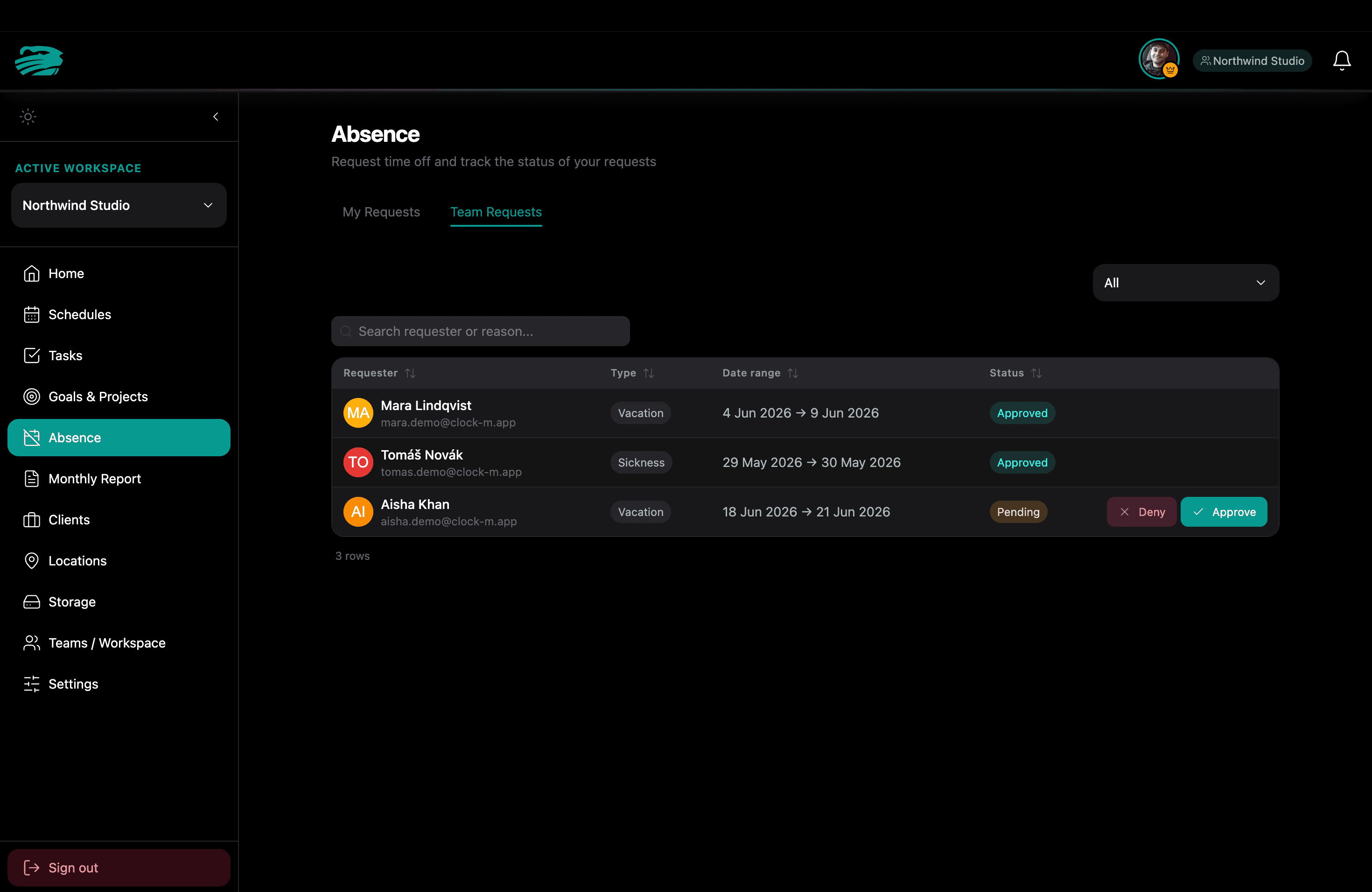 Clock-M absence requests