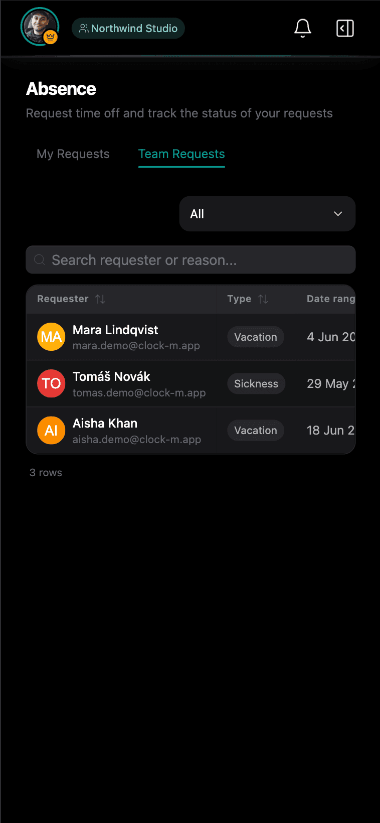 Clock-M absence requests