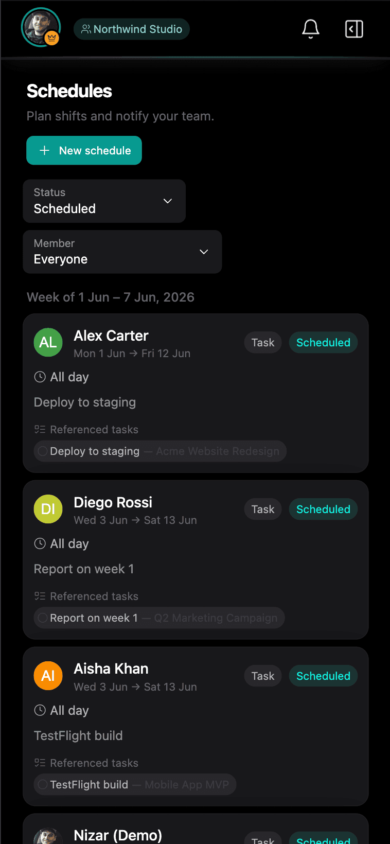 Clock-M shift schedules