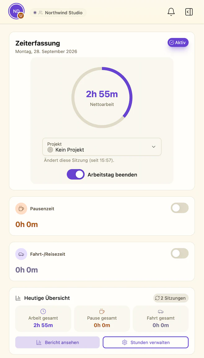Quartz360 timer screen on a phone.